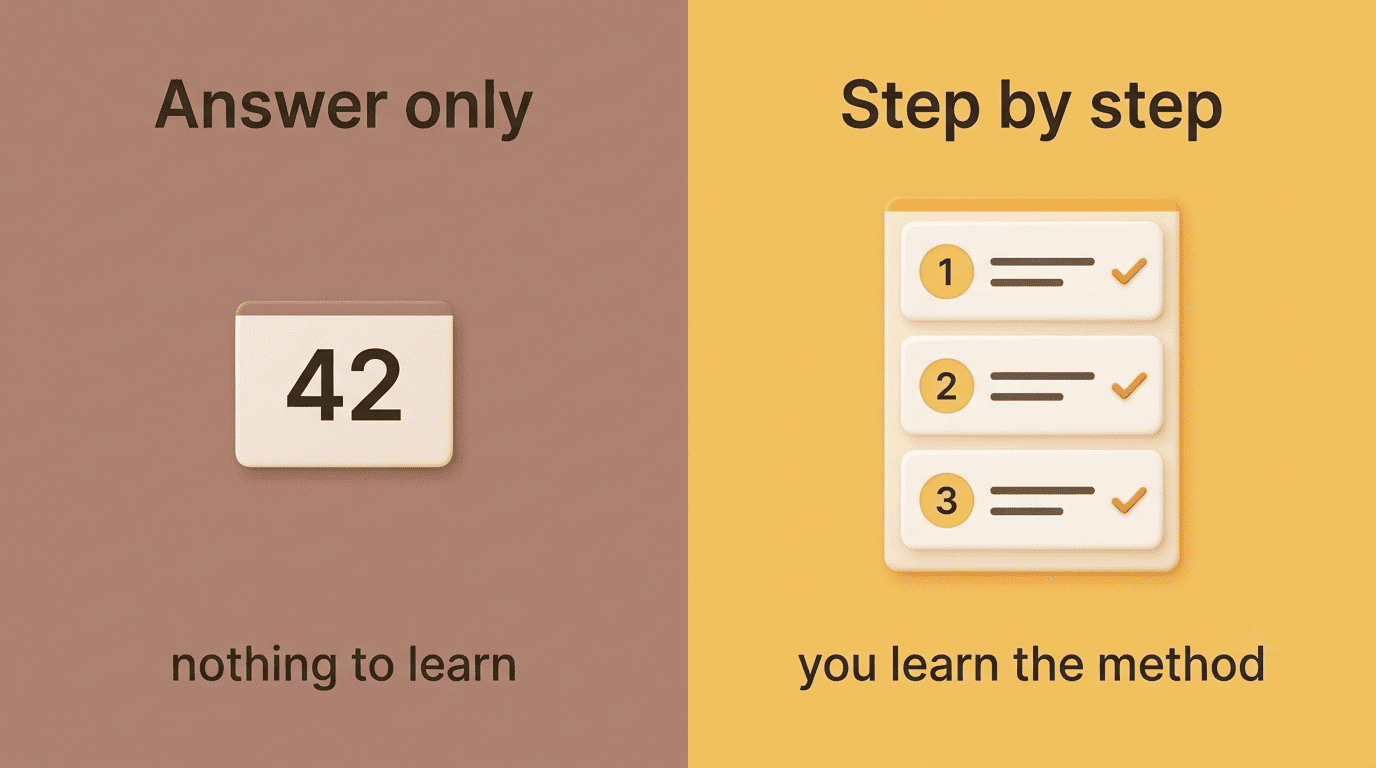 Comparison of a bare answer versus a numbered step-by-step explanation