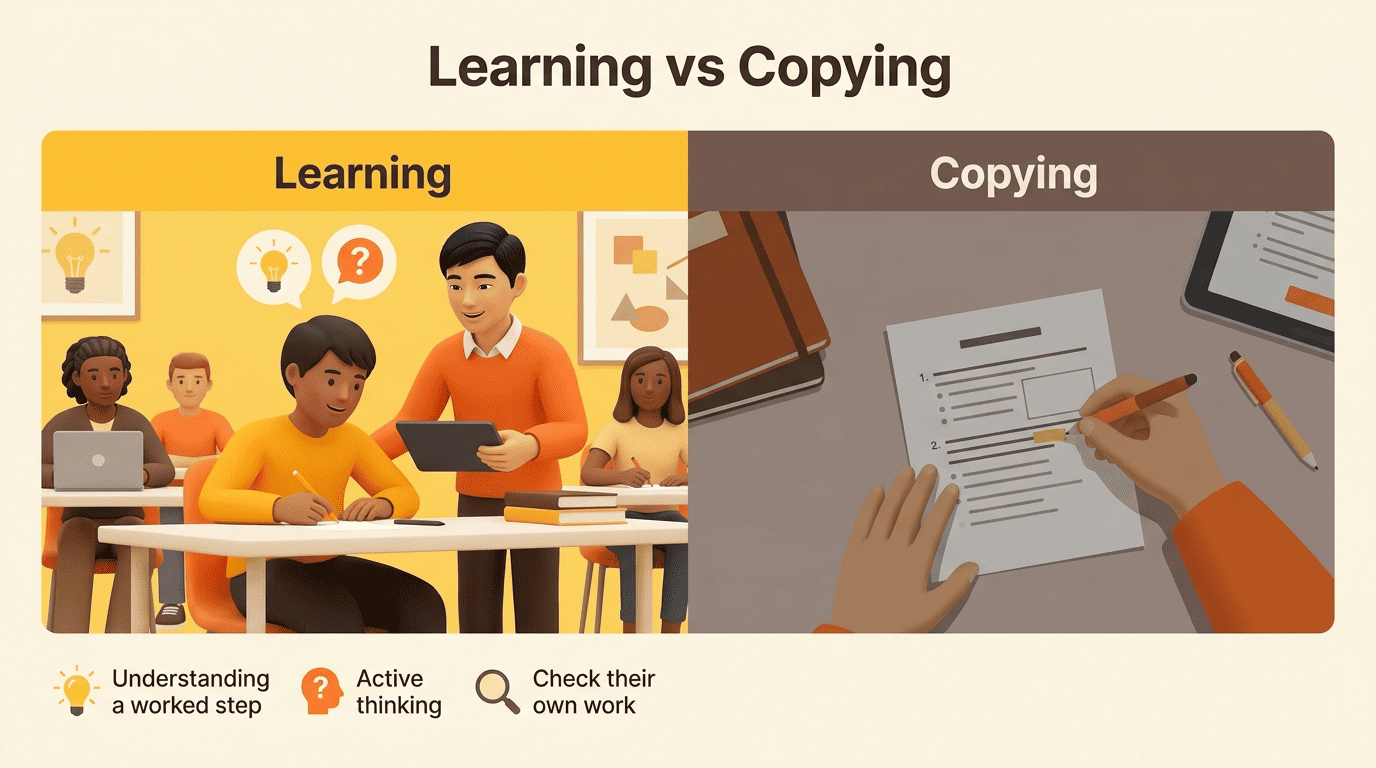 Side-by-side comparison of learning with AI versus copying answers