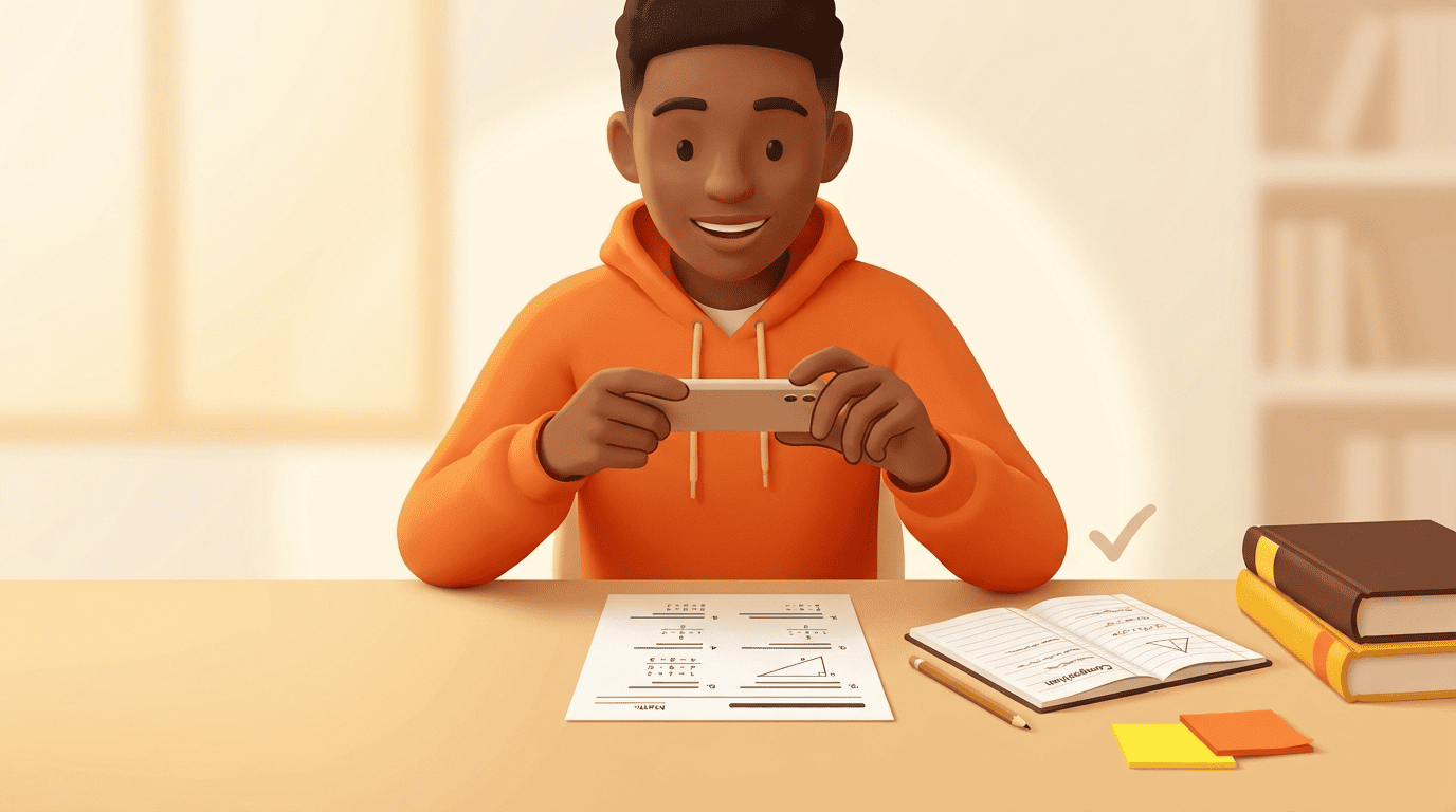 Student pointing a phone camera at a worksheet to scan a homework problem